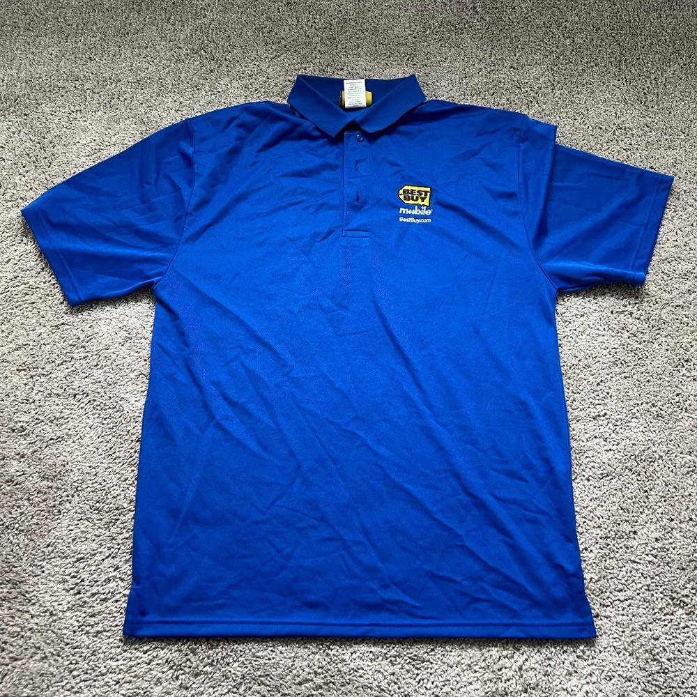 Best Buy Mobile Polo Shirt M Blue Yellow Logo Employee Uniform Top Mens P#8